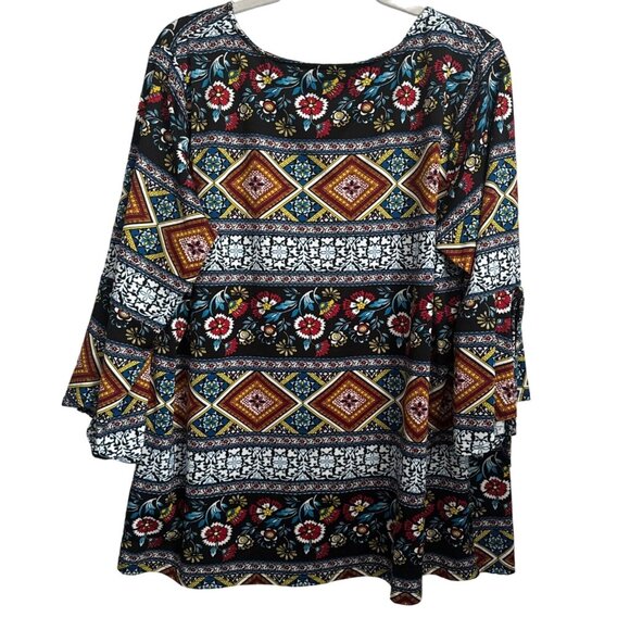 AGB Women's Boho Tunic Top 2X Colorful Geometric & Floral Print 3/4 Sleeves Top - Picture 10 of 11